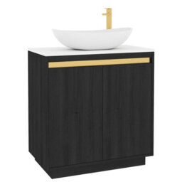 Royal Bathrooms Orion 800mm Hale Black Floor Standing Plain White Countertop Vanity Unit 2 Door With Cesar Basin & Brushed Brass Accent Trim - thumbnail 6