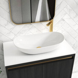 Royal Bathrooms Orion 800mm Hale Black Floor Standing Plain White Countertop Vanity Unit 2 Door With Cesar Basin & Brushed Brass Accent Trim - thumbnail 5