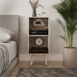 Urbn-Living Urbnliving 53Cm Height 2 Tier Antique Oak Wooden Storage Cube Bookcase Scandinavian Style Pine Legs - thumbnail 2