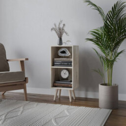 Urbn-Living Urbnliving 53Cm Height 2 Tier Antique Oak Wooden Storage Cube Bookcase Scandinavian Style Pine Legs - thumbnail 3