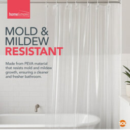 SOL 1Pk White Shower Curtain With Hooks Bathroom Curtains, Clear Shower Curtain Liner, Plastic Shower Curtains, Short Shower Curtain - thumbnail 5