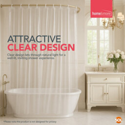 SOL 1Pk White Shower Curtain With Hooks Bathroom Curtains, Clear Shower Curtain Liner, Plastic Shower Curtains, Short Shower Curtain - thumbnail 4