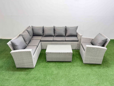 Fimous 7 Seater Garden Outdoor Pe Rattan Furniture Set Rattan Garden Sofa Set With Big Footstool Light Grey Mixed - image 1