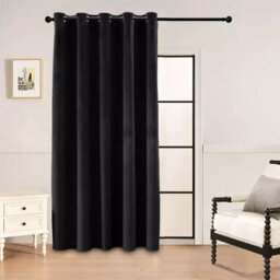 Ameha Black Velvet Crushed Curtains Blackout Thermal Insulated Ring Top Ready Made Door Curtain Single Panel 66'' X 84'' - thumbnail 9