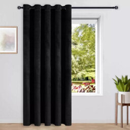 Ameha Black Velvet Crushed Curtains Blackout Thermal Insulated Ring Top Ready Made Door Curtain Single Panel 66'' X 84'' - thumbnail 8
