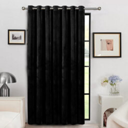 Ameha Black Velvet Crushed Curtains Blackout Thermal Insulated Ring Top Ready Made Door Curtain Single Panel 66'' X 84'' - thumbnail 5