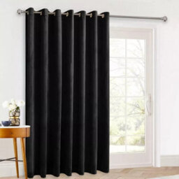 Ameha Black Velvet Crushed Curtains Blackout Thermal Insulated Ring Top Ready Made Door Curtain Single Panel 66'' X 84'' - thumbnail 6