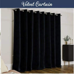 Ameha Black Velvet Crushed Curtains Blackout Thermal Insulated Ring Top Ready Made Door Curtain Single Panel 66'' X 84'' - thumbnail 1