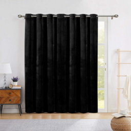 Ameha Black Velvet Crushed Curtains Blackout Thermal Insulated Ring Top Ready Made Door Curtain Single Panel 66'' X 84'' - thumbnail 2