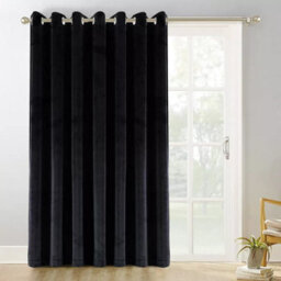 Ameha Black Velvet Crushed Curtains Blackout Thermal Insulated Ring Top Ready Made Door Curtain Single Panel 66'' X 84'' - thumbnail 7