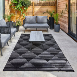 Black Outdoor Rug, Geometric Striped Stain-Resistant Rug For Patio Decks, 3mm Modern Outdoor Area Rug- 160Cm X 220Cm - thumbnail 4