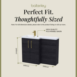 Balterley Left-Hand Bathroom Vanity And Wc Unit Combination With Basin - 1100mm - Woodgrain Black With Brushed Brass Handles - thumbnail 5