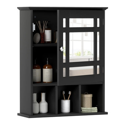 Costway Wall-Mounted Bathroom Cabinet Storage Organizer W/mirror Doors-Black - image 1