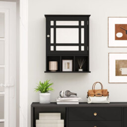 Costway Wall-Mounted Bathroom Cabinet Storage Organizer W/mirror Doors-Black - thumbnail 7