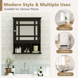 Costway Wall-Mounted Bathroom Cabinet Storage Organizer W/mirror Doors-Black - thumbnail 6