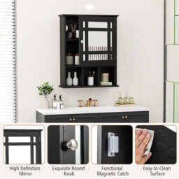 Costway Wall-Mounted Bathroom Cabinet Storage Organizer W/mirror Doors-Black - thumbnail 3