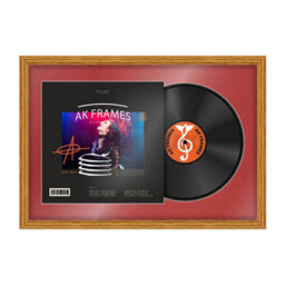 "AK Frames 25X17"" Oak Classic Vinyl Record Frame With Crimson Mount For 12 Inch Lp Cover & Disc - Overlapped Design"