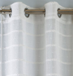 Tyrone Textiles Pair Of Antigua Natural Chenille Striped Single Voile Panels With Eyelet Header 137Cms - thumbnail 2