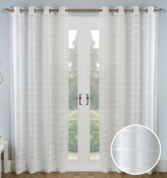 Tyrone Textiles Pair Of Antigua Natural Chenille Striped Single Voile Panels With Eyelet Header 137Cms - thumbnail 1