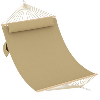 350Cm Double Quilted Fabric Hammock For 2 People, Detachable Pillow, No Frame, Brownish-Yellow - image 1