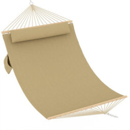 350Cm Double Quilted Fabric Hammock For 2 People, Detachable Pillow, No Frame, Brownish-Yellow - thumbnail 1