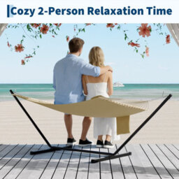 350Cm Double Quilted Fabric Hammock For 2 People, Detachable Pillow, No Frame, Brownish-Yellow - thumbnail 2