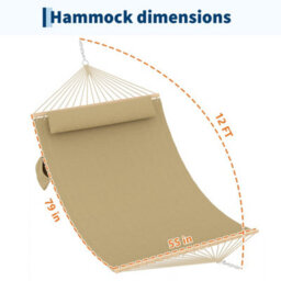 350Cm Double Quilted Fabric Hammock For 2 People, Detachable Pillow, No Frame, Brownish-Yellow - thumbnail 5