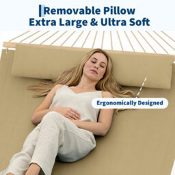 350Cm Double Quilted Fabric Hammock For 2 People, Detachable Pillow, No Frame, Brownish-Yellow - thumbnail 6