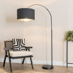 Valuelights Louis Black Arched Floor Lamp With Black Drum Metallic Chrome Inner Shade And Led Bulb