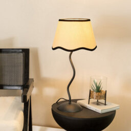 Valuelights Wiggle Black Metal Stem Table Lamp With Linen Scallop Black Trim Tapered Lamp Shade And Led Bulb