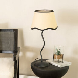 Valuelights Wiggle Black Metal Stem Table Lamp With Linen Scallop Black Trim Tapered Lamp Shade And Led Bulb - thumbnail 5