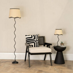 Valuelights Wiggle Black Metal Stem Table Lamp With Linen Scallop Black Trim Tapered Lamp Shade And Led Bulb - thumbnail 4