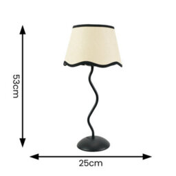 Valuelights Wiggle Black Metal Stem Table Lamp With Linen Scallop Black Trim Tapered Lamp Shade And Led Bulb - thumbnail 6