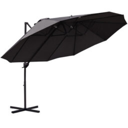 Outsunny Double Canopy Offset Parasol Umbrella Garden Shade Steel Canopy Grey - thumbnail 2