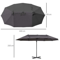 Outsunny Double Canopy Offset Parasol Umbrella Garden Shade Steel Canopy Grey - thumbnail 3