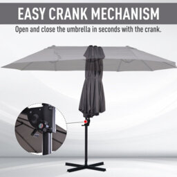 Outsunny Double Canopy Offset Parasol Umbrella Garden Shade Steel Canopy Grey - thumbnail 6