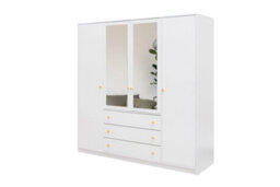 Arte Elegant White Matt Siena D4 Wardrobe 196Cm - Spacious Storage With Mirrored Charm - thumbnail 1