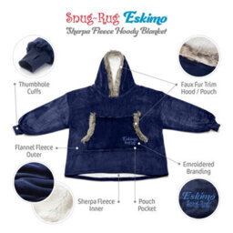 Snug Rug Eskimo - Navy Blue Wearable Blanket Oversized Hoodie Blankets For Adults Hooded - thumbnail 4