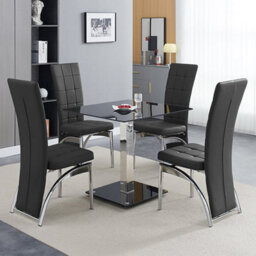 Furniture In Fashion Hartley Black Glass Bistro Dining Table 4 Ravenna Black Chairs - thumbnail 1
