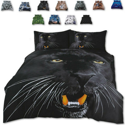 TheWhiteWater Limited Rare Angry Wild Black Panther Bed Set- 3D Animal Printed Single Beddings Duvet Cover + One Matching Pillowcase - image 1