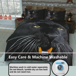 TheWhiteWater Limited Rare Angry Wild Black Panther Bed Set- 3D Animal Printed Single Beddings Duvet Cover + One Matching Pillowcase - thumbnail 3