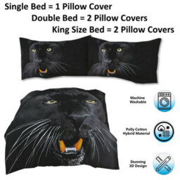 TheWhiteWater Limited Rare Angry Wild Black Panther Bed Set- 3D Animal Printed Single Beddings Duvet Cover + One Matching Pillowcase - thumbnail 6