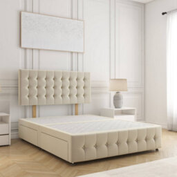 Bsspoke Eva Divan Bed Set Cream Plush Velvet 24Inch Headboard & Footboard & 4Drawers No Mattress In 4Ft6 4Ft 5Ft 6Ft - thumbnail 1