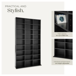 Tectake Cd Shelf Unit Christel - 27 Compartments For Up To 1080 Cds  - Black - thumbnail 4