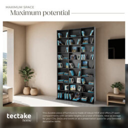 Tectake Cd Shelf Unit Christel - 27 Compartments For Up To 1080 Cds  - Black - thumbnail 3