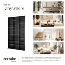 Tectake Cd Shelf Unit Christel - 27 Compartments For Up To 1080 Cds  - Black - thumbnail 5