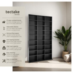 Tectake Cd Shelf Unit Christel - 27 Compartments For Up To 1080 Cds  - Black - thumbnail 2