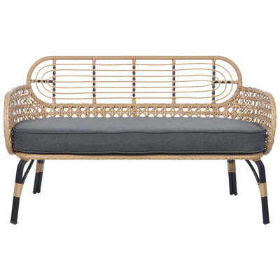 Beliani Garden Bench With Cushion Pratello 122 Cm Pe Rattan Natural - image 1