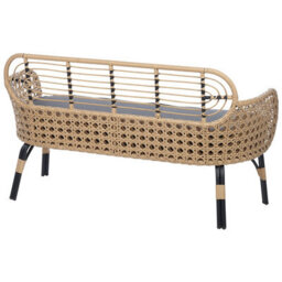 Beliani Garden Bench With Cushion Pratello 122 Cm Pe Rattan Natural - thumbnail 5