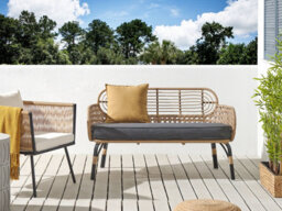 Beliani Garden Bench With Cushion Pratello 122 Cm Pe Rattan Natural - thumbnail 2